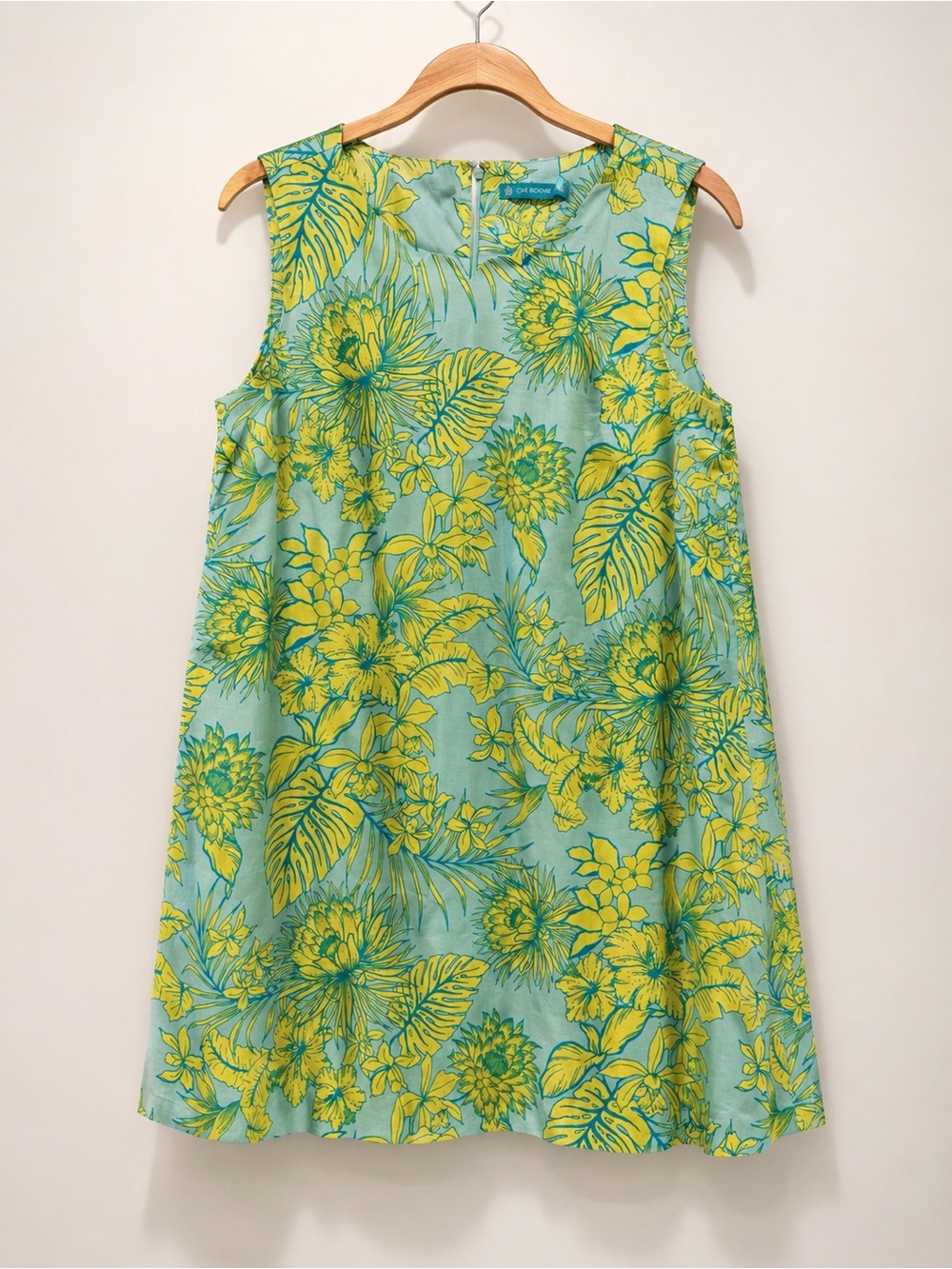 Tori Richard Yellow Floral Shift Dress on Aqua Size 14